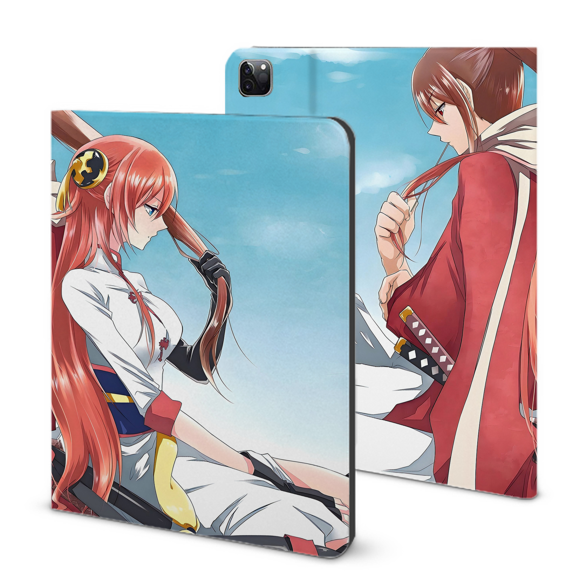 ぎんたま 坂田銀時（さかたぎんとき） 神楽 志村新八（しむら しんぱち） GINTAMA Sakata Gintoki Kagura Shimura Shinpachi IPad ケース ブック型 PUレザー TPU 耐衝撃 軽量 薄型 ペン収納なし 全面保護 IPad 各モデル対応